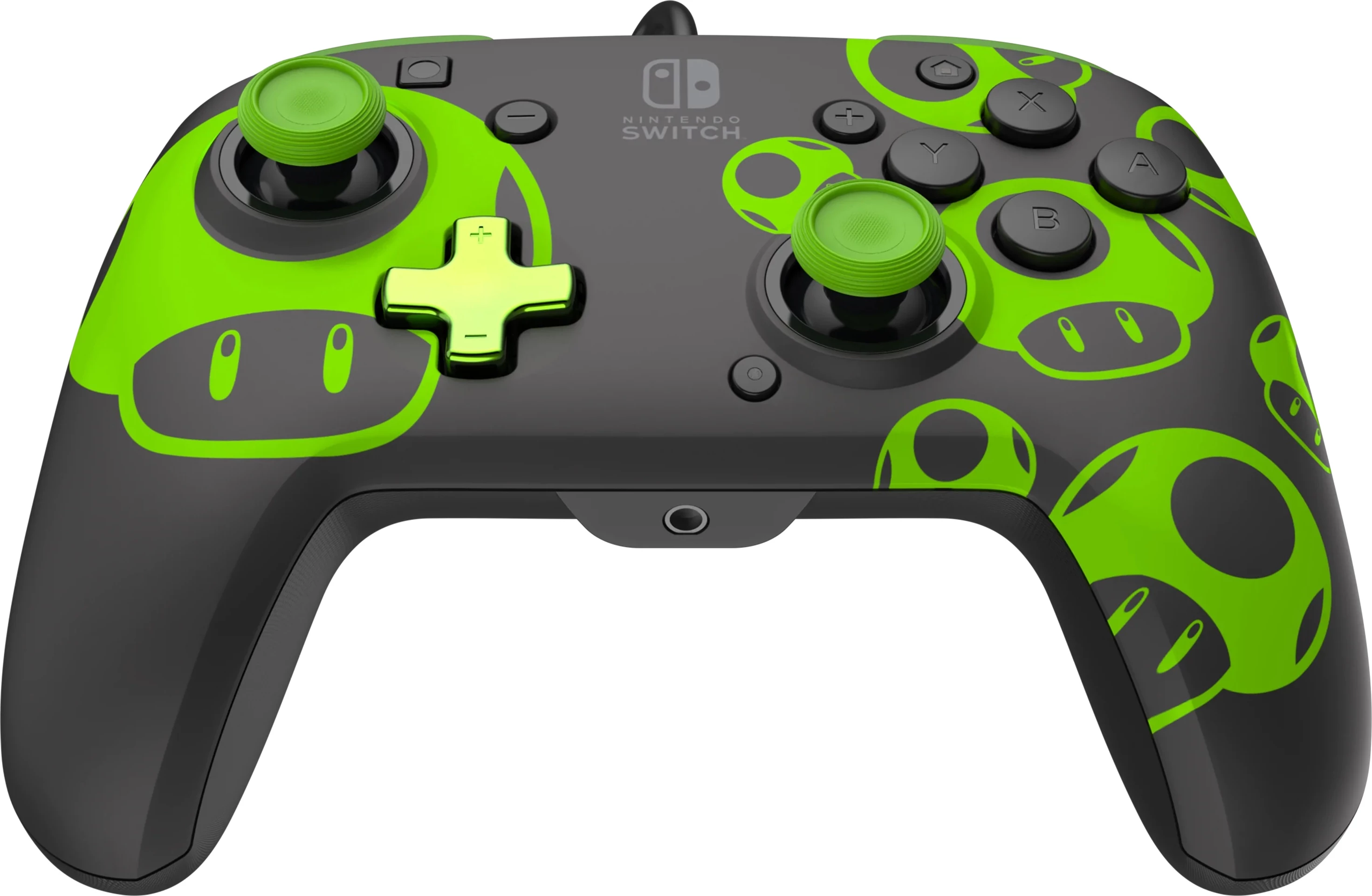 Kontroller i kablluar PDP Rematch Switch 2 & 1 1-Up Glow in the Dark, zi/jeshil