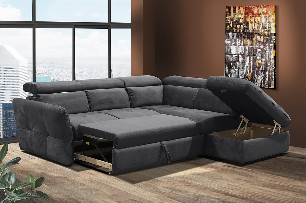 Kënd divan shtrat Monserat, antracit, këndi djathtë, 254x224x90cm