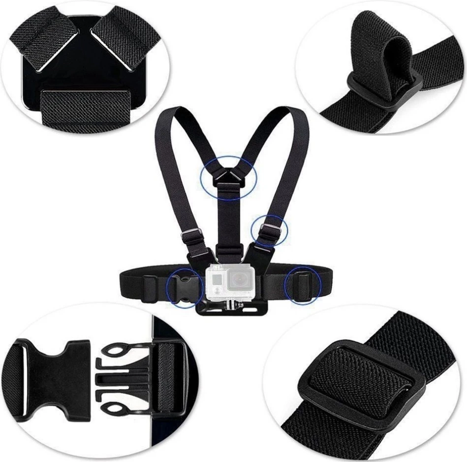 Mbajtës gjoksi për kamera sportive, Hurtel, 360° tripod rrotullues, qëndrim telefoni, i rregullueshëm, e zezë