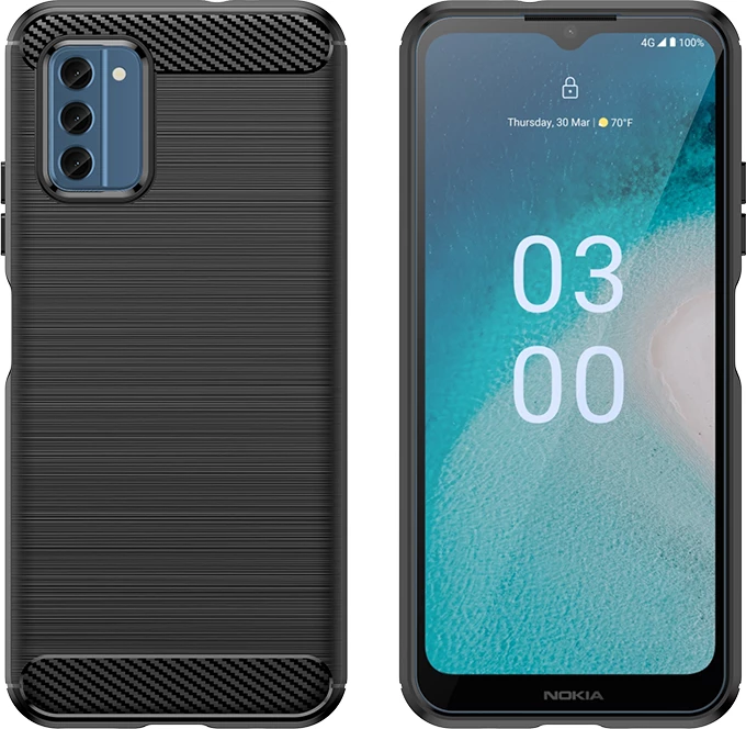 Mbështjellës Hurtel Carbon Case për Nokia C300, silikon, i zi