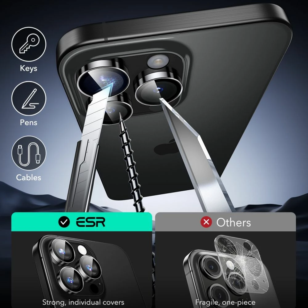 Mbrojtës xhami për kamerë ESR Armorite për iPhone 16 Pro / 16 Pro Max, Zi