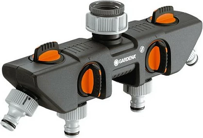 Shpërndarës uji GARDENA 4-Wege-Verteiler, 4 dalje, 3/4"–1", Gri/Portokalli