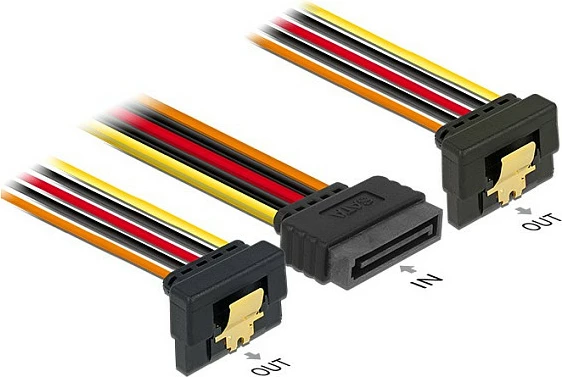 Kabllo furnizimi SATA DeLOCK 60145, 1x SATA 15-pin në 2x SATA 15-pin, 0.15 m, AWG20, zi/verdhe/kuqe/portokalli
