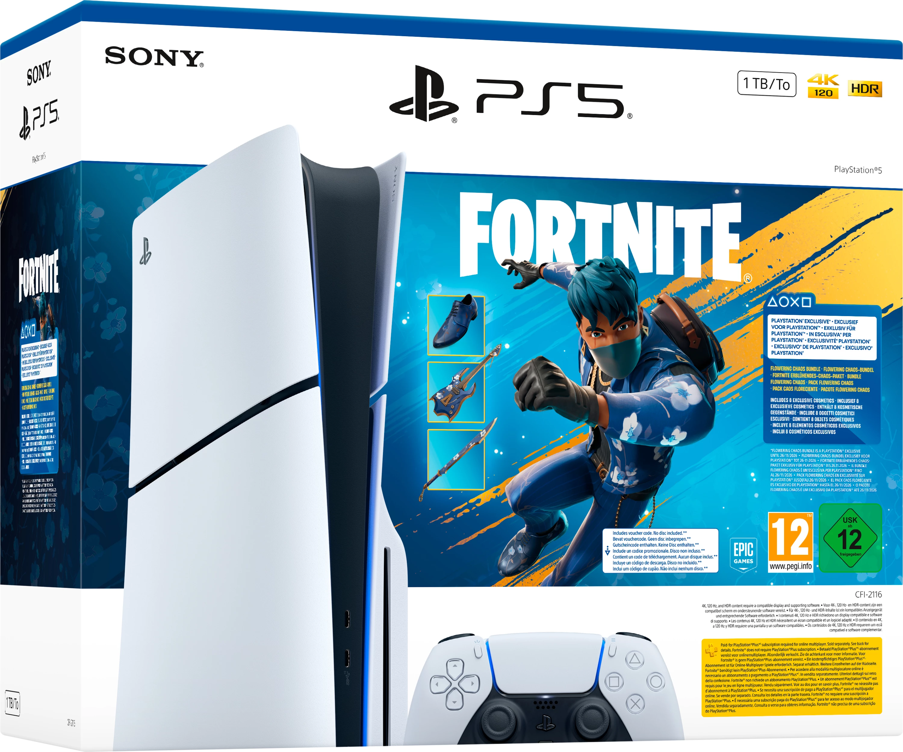 Konsolë PS5 Sony Standard Slim 1TB bardhë me Fortnite