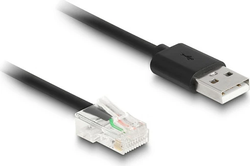 Kabllo spirale DeLOCK RJ50 në USB 2.0 Type-A për barcode scanner, 2 m, e zezë