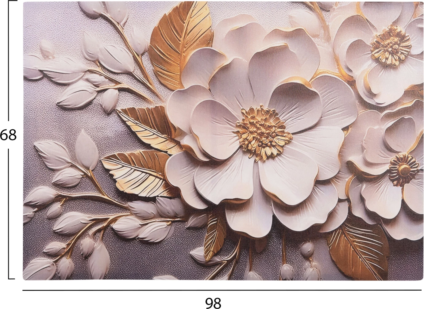 Pikturë muri GOBI, lule të bardha dhe të arta, kanavacë e printuar, 98x2.5x68cm