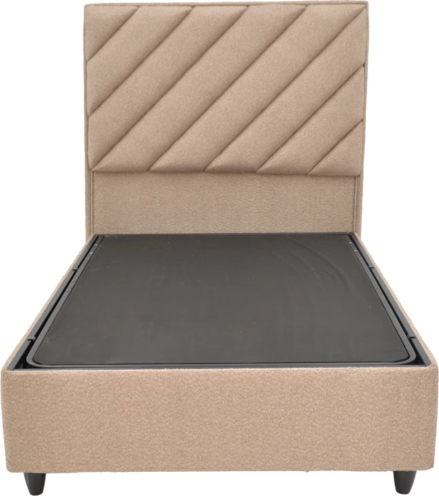 Krevat njësh Tito me hapësirë ruajtjeje, pëlhurë bouclé, ngjyrë kafe e çelët, 120x200cm