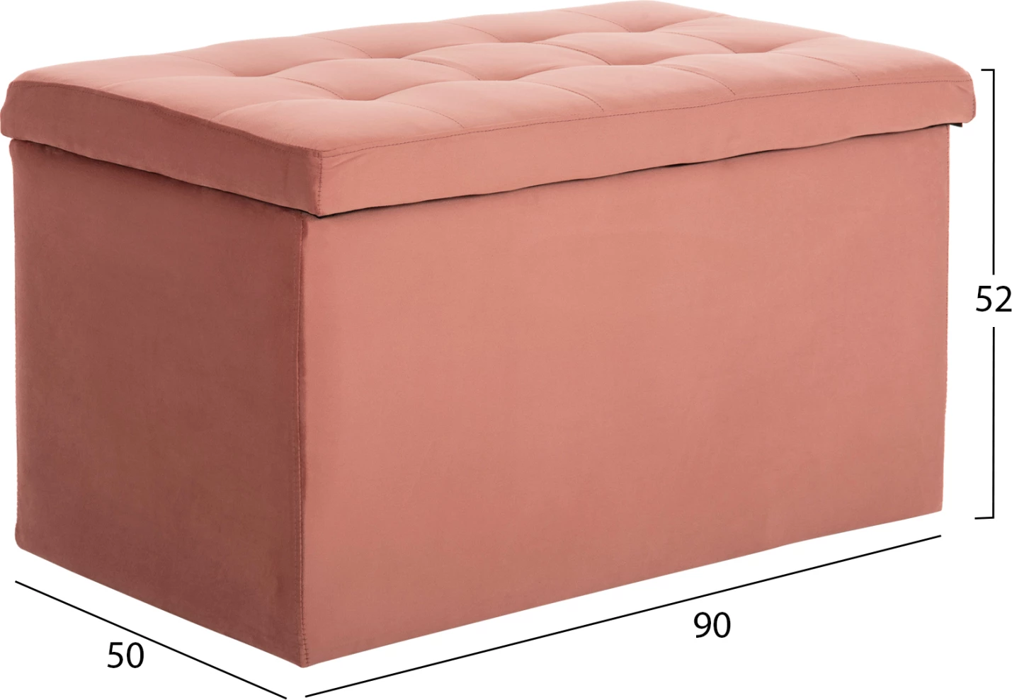 Stool/trunk me hapësirë magazinimi PUNK FH279.12, kadife ngjyrë rozë e zbehtë, 90x50x52H cm