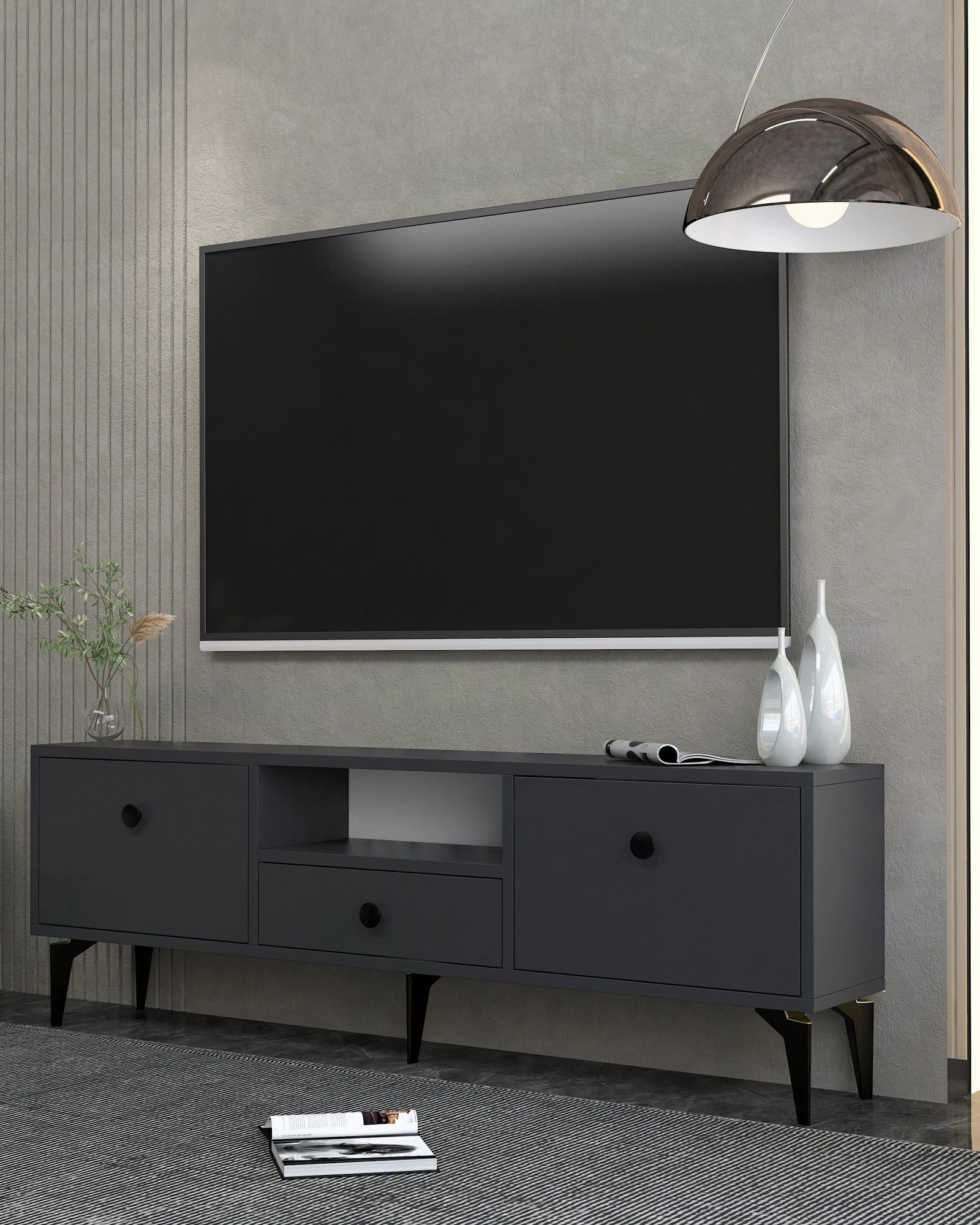 Komodë për TV Skye Decor, 1300-DROP-1, antracit, e zezë