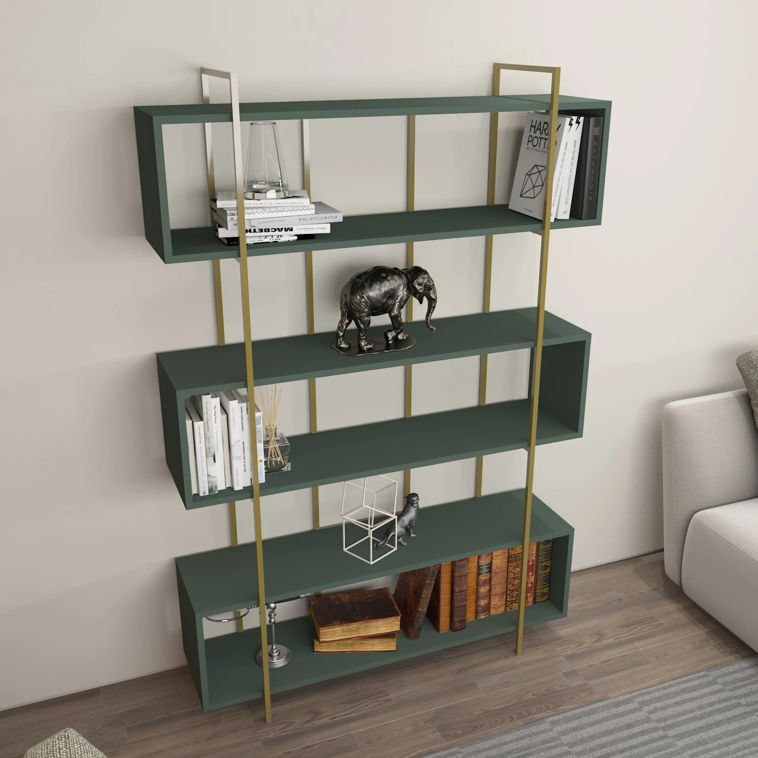 Raft librash Hanah Home, Bruti, ngjyrë e gjelbër dhe ari
