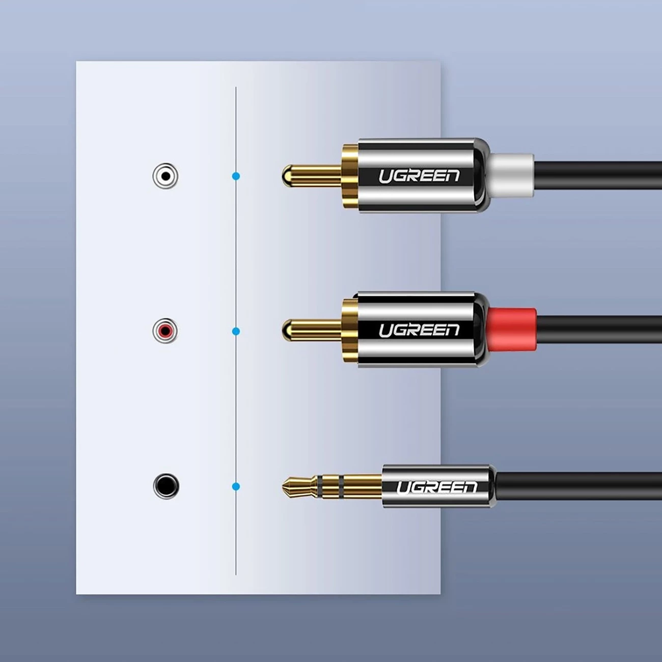 Kabllo audio Ugreen AV116 10584, mini jack 3.5mm në 2RCA, 2m, e zezë