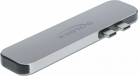 Docking station DeLOCK për MacBook, Dual HDMI 4K, USB-C PD 60W, 3x USB-A, metal, gri