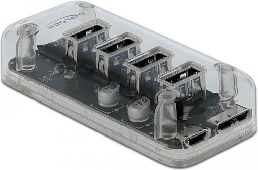 USB hub DeLOCK 4 porta, USB 3.2 Gen 1, 5 Gbps, transparent