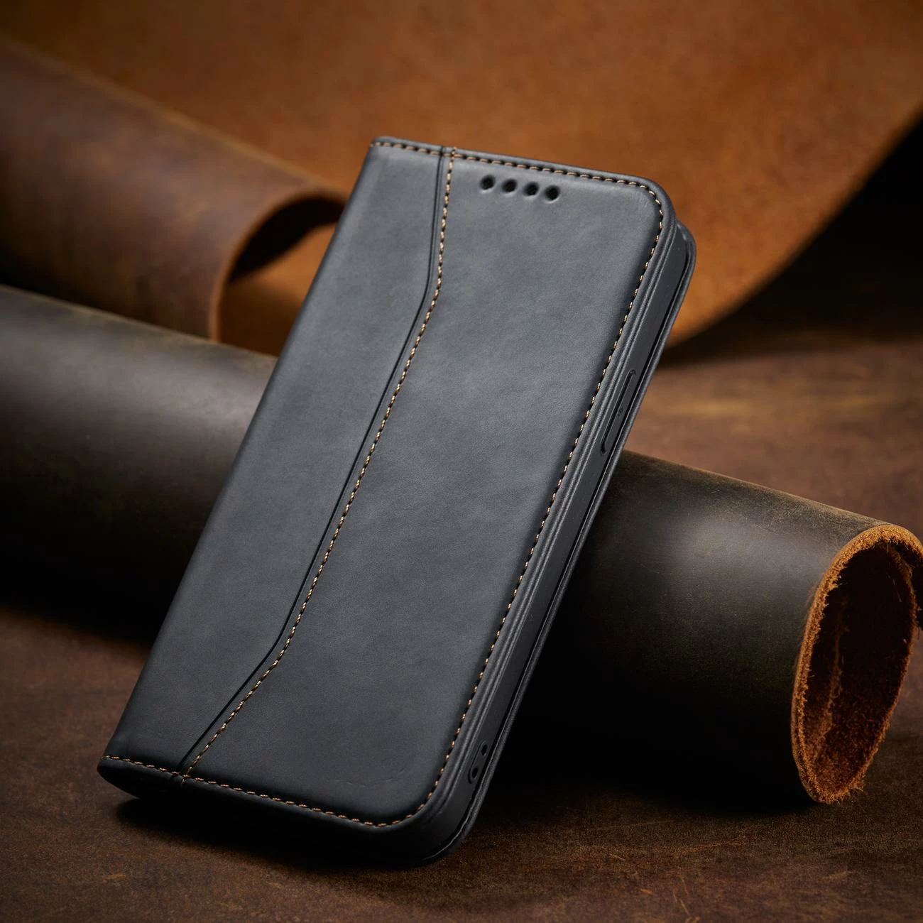Mbështjellës Hurtel Magnet Fancy Case për iPhone 14 Pro Max, me kapak, portofol dhe qëndrim, e zezë