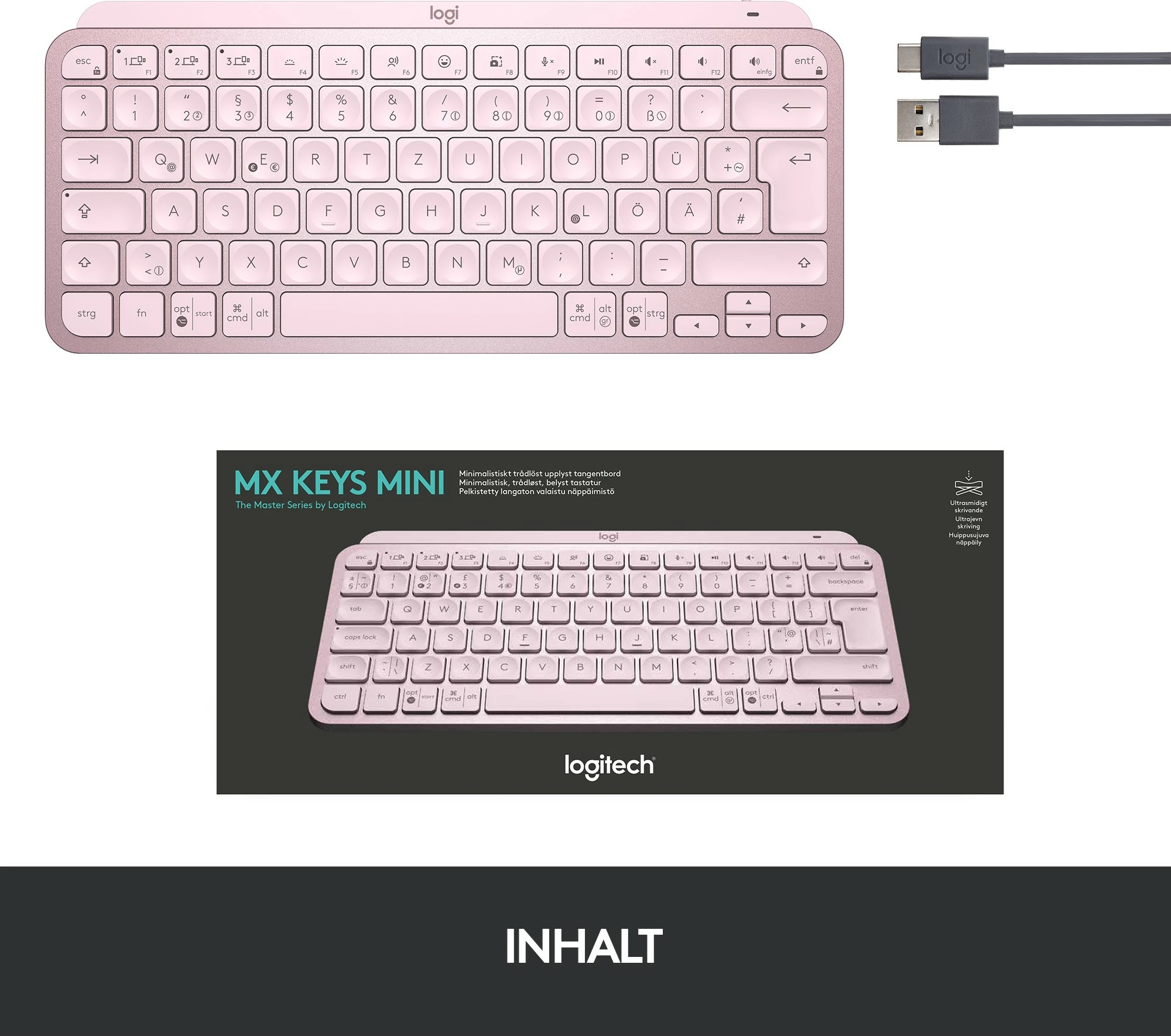 Tastierë Logitech MX Keys Mini, Wireless, LED, Pink