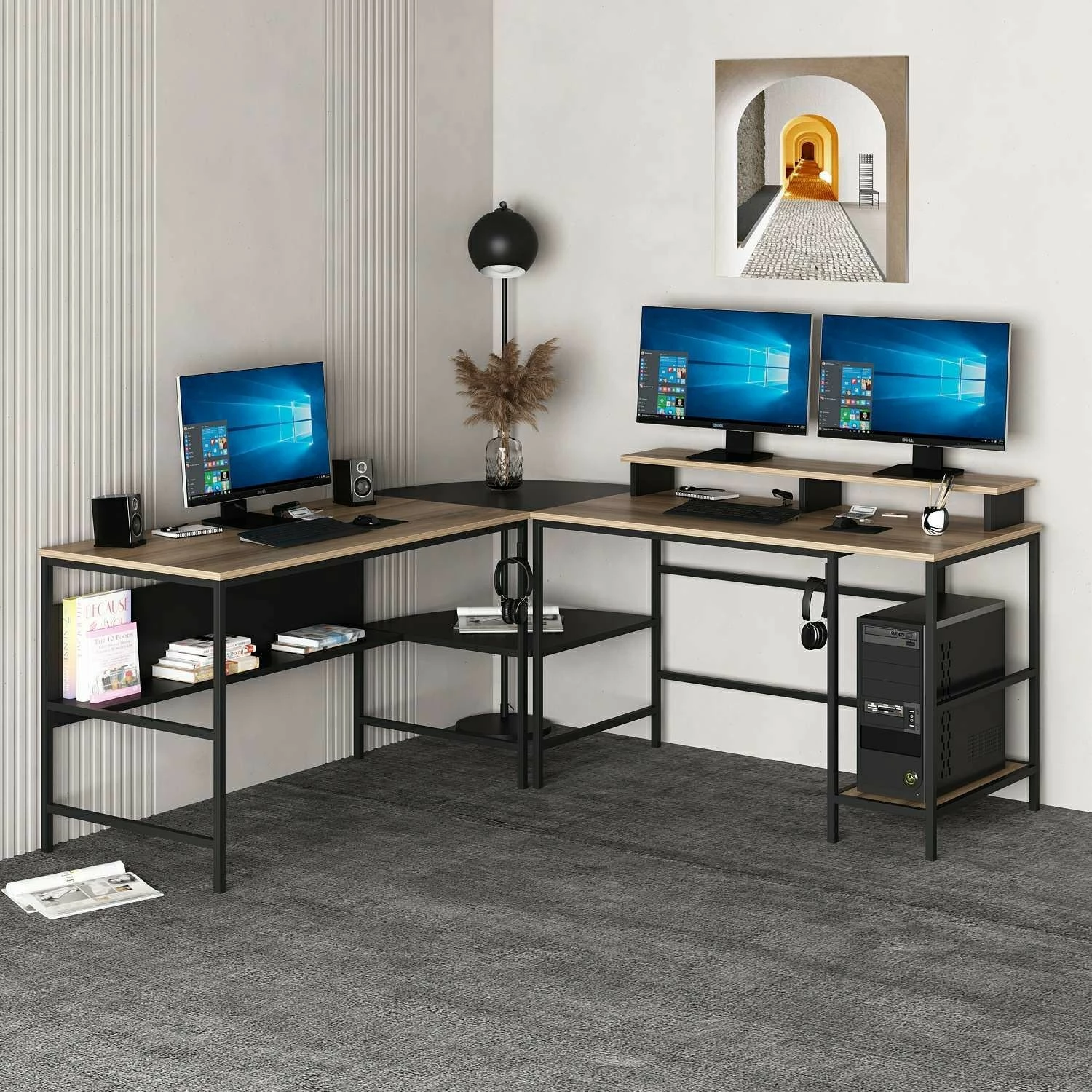 Tavolinë pune për studim, Skye Decor Greta RGB, dore, e zezë