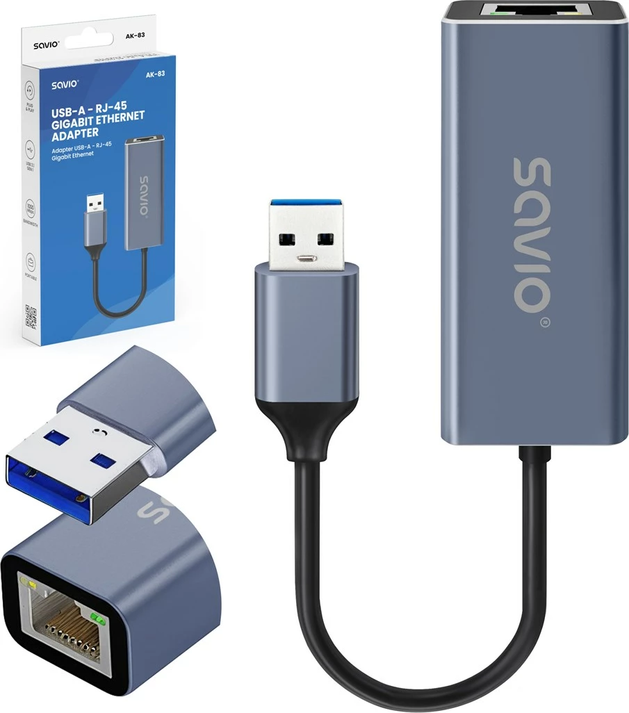 Adapter rrjeti SAVIO AK-83, USB Type-A në RJ-45, i zi