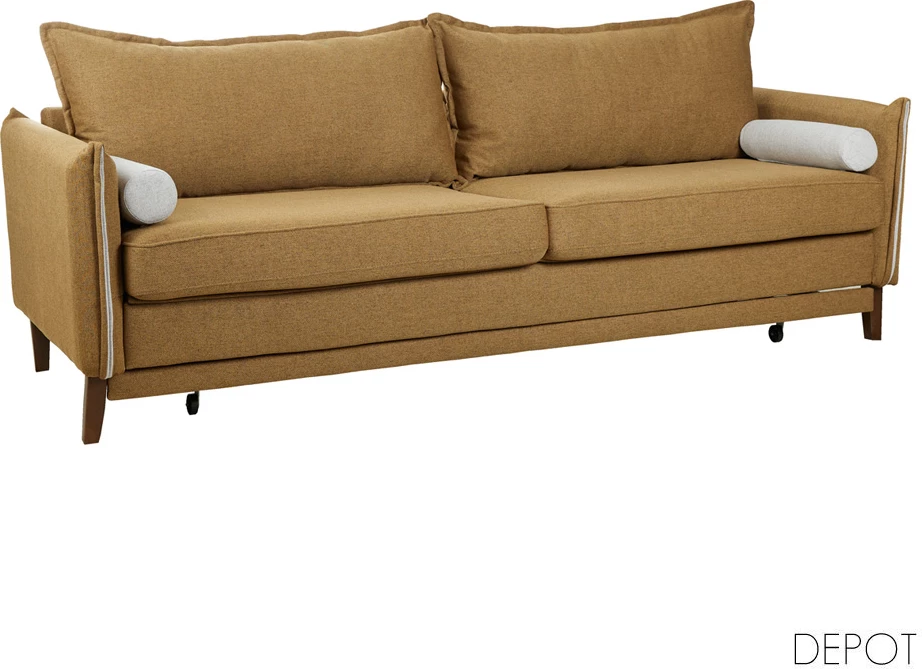 Krevat-sofë trefësh, ngjyrë camel/bezhë, 230x81x88