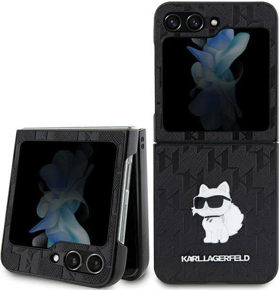 Mbështjellës Karl Lagerfeld Saffiano Monogram Choupette Pin për Samsung Galaxy Z Flip 5, i zi