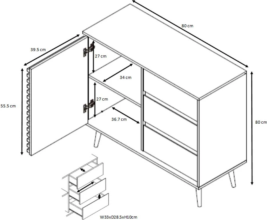Komodë Kiros, natyrale, 80x39x80