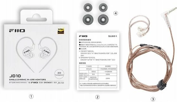 Kufje FiiO JD10, in-ear monitor dinamik 10 mm, Hi-Res, kabllo 1.2 m, 2-pin 0.78 mm, mikrofon me kontroll volume, transparent black