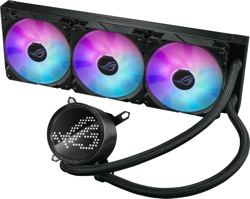 Ftohës me lëng ASUS ROG RYUO III 360 ARGB, 3 ventilatorë 120mm, LED shumëngjyrësh, i zi