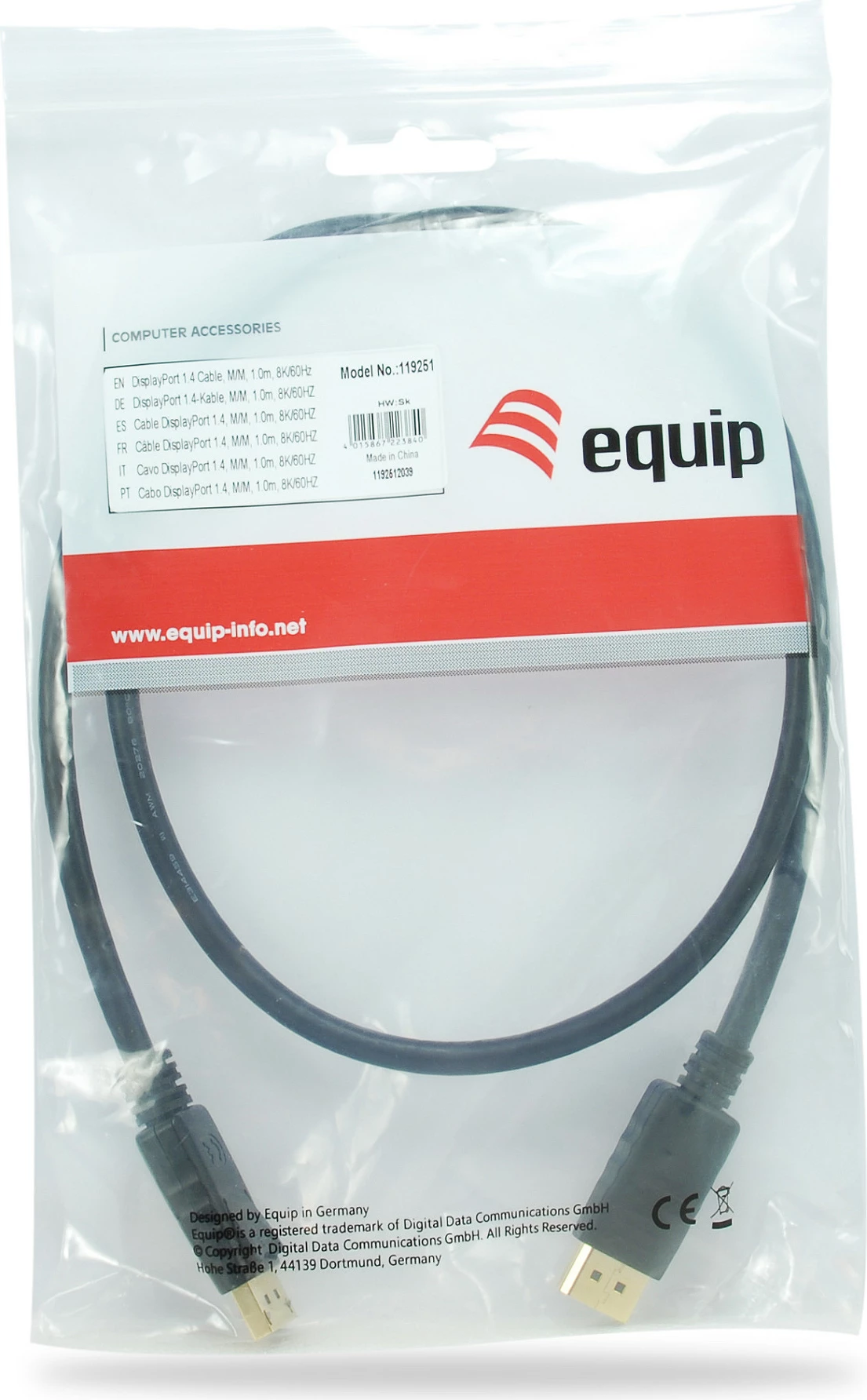 Kabllo DisplayPort 1.4 Equip, 1m, e zezë