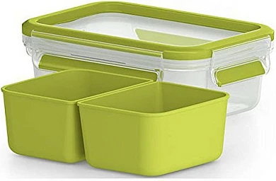 Kuti ushqimi Emsa Lunch & Snackbox, me 2 futje/ndarëse dhe kapak, e gjelbër