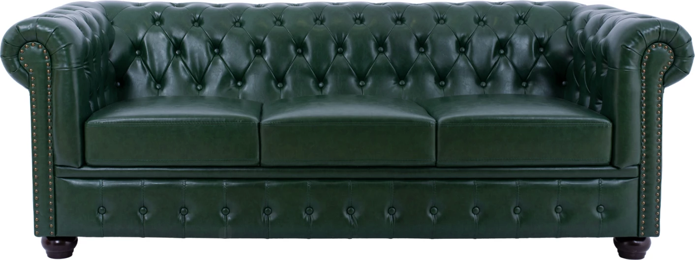 Divan 3 vendësh Chesterfield, FH3009.08, PU, Jeshile Cypress, 208x90x73 cm