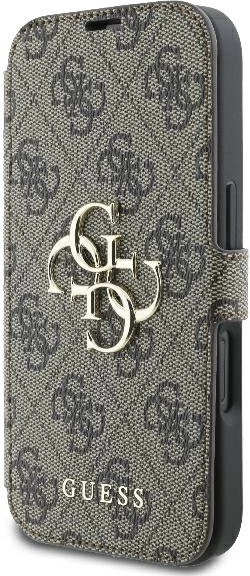 Mbështjellës Guess 4G Metal Logo për iPhone 16 Plus, kafe