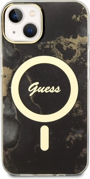 Mbështjellës Guess Golden Marble për iPhone 14 Plus 6.7", MagSafe, zi