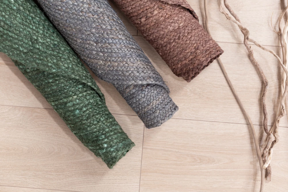 Qilim i rrumbullakët jute, ngjyrë e gjelbër, 120x120cm