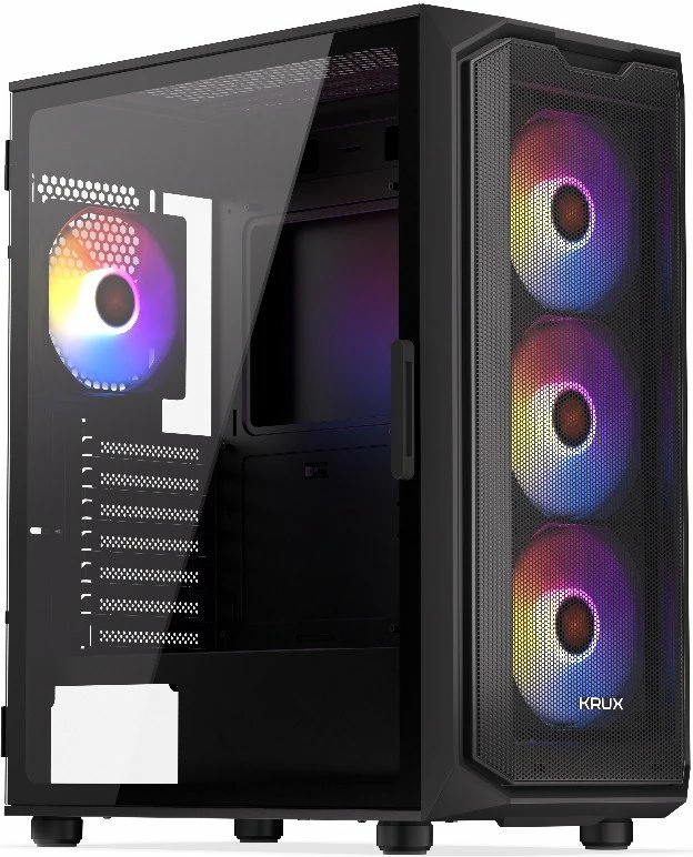 Kasë Krux Orona ARGB KRXD003, Midi Tower, ATX/Micro-ATX/Mini-ITX, 4x120mm ARGB fan, e zezë