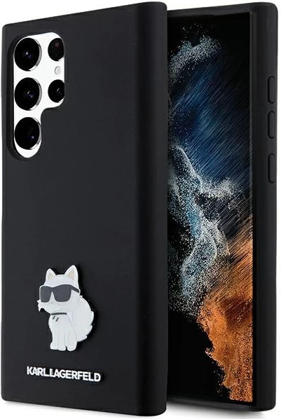 Mbështjellës Karl Lagerfeld Silicone Choupette Metal Pin për Samsung Galaxy S23 Ultra, i zi