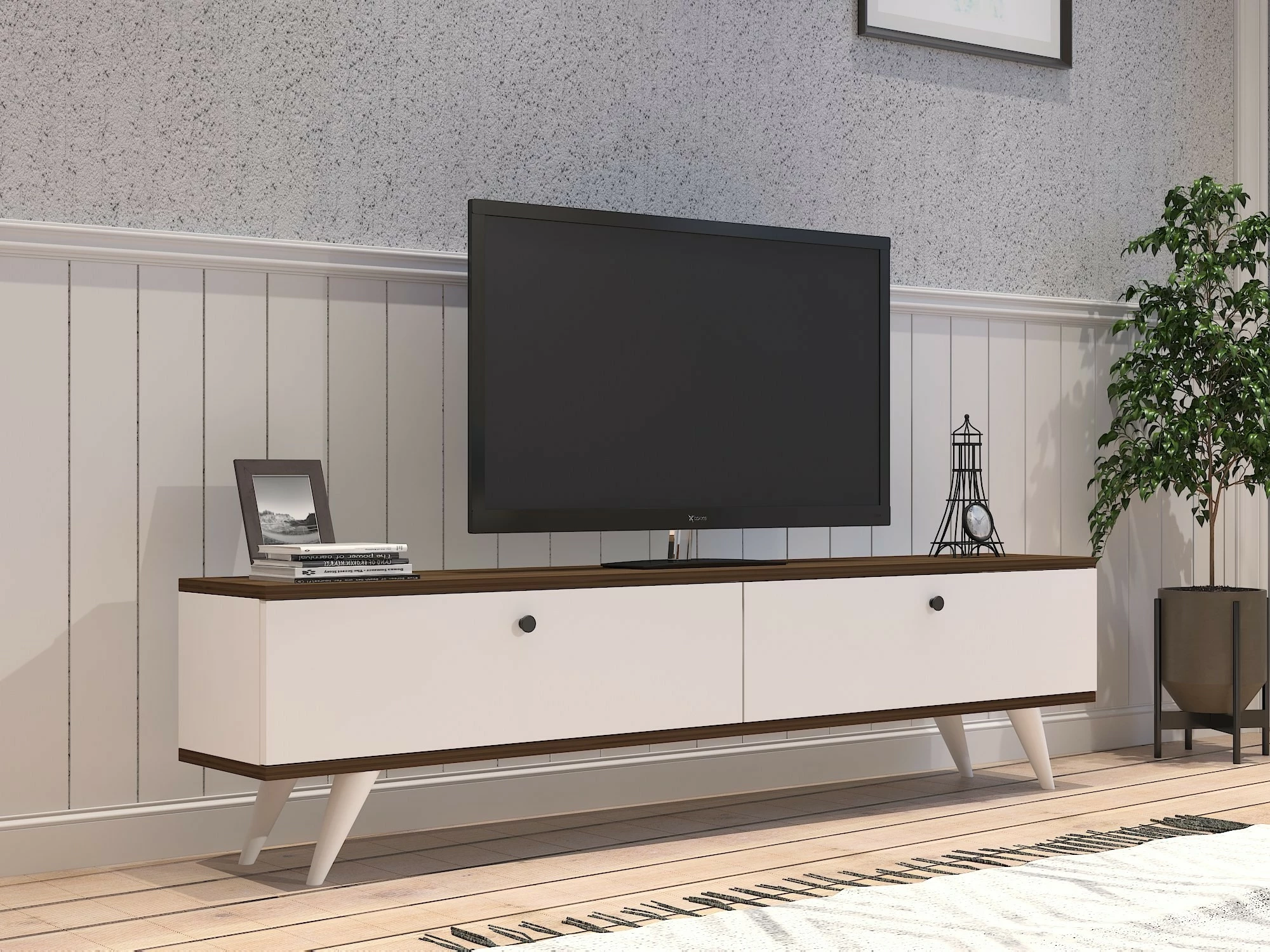 Komodë TV Hanah Home Paris, e bardhë dhe arre