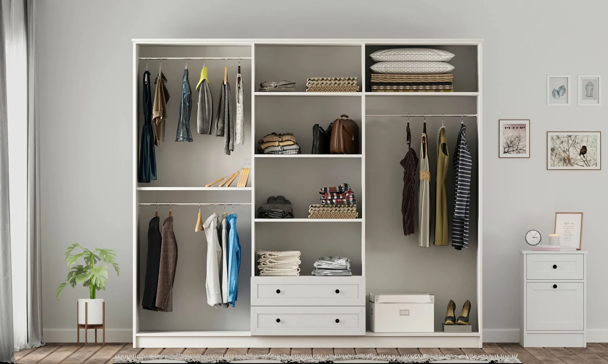 Dollap rrobash Skye Decor, ngjyrë e bardhë mat, RB-168-01-013, 210x210x52cm