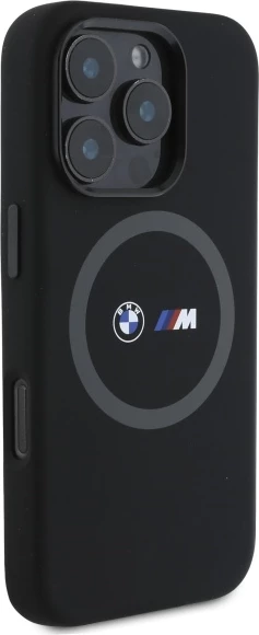 Mbështjellës BMW M për iPhone 16 Pro, silikon, MagSafe, zi