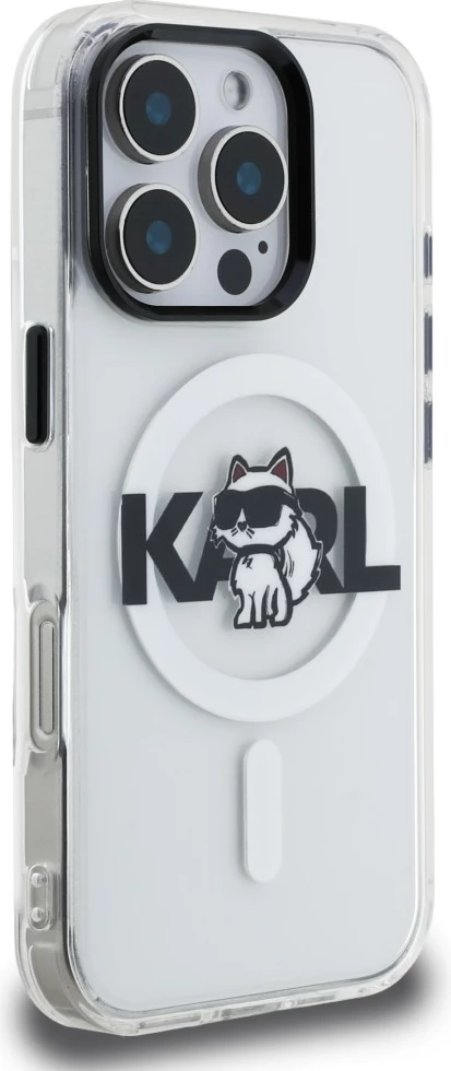 Mbështjellës Karl Lagerfeld IML Choupette Head Sketch Logo MagSafe për iPhone 16 Pro, transparent, me kuti