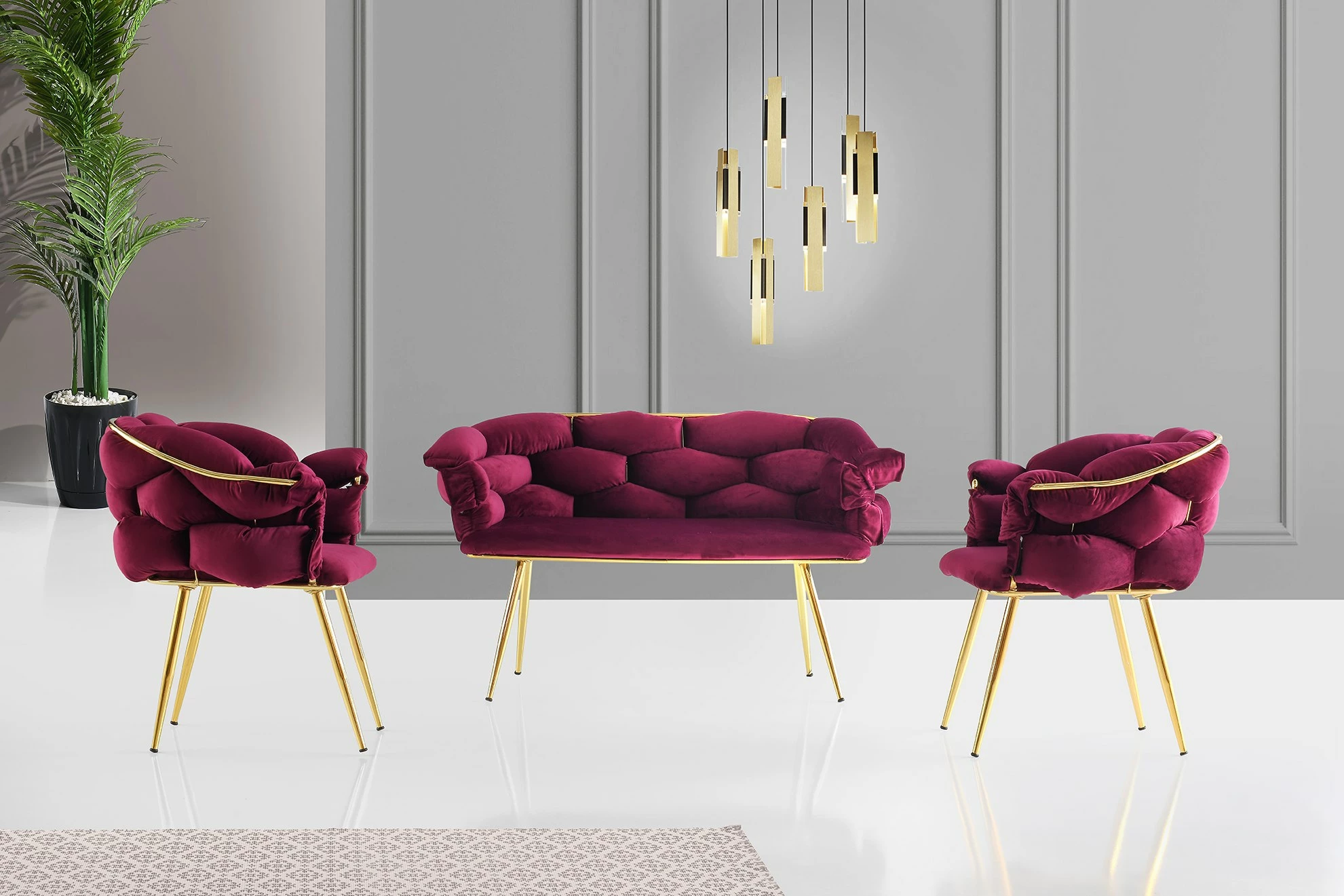 Set divanesh Hanah Home, Balon, ngjyrë kumbulle dhe ari, 3 pjesë