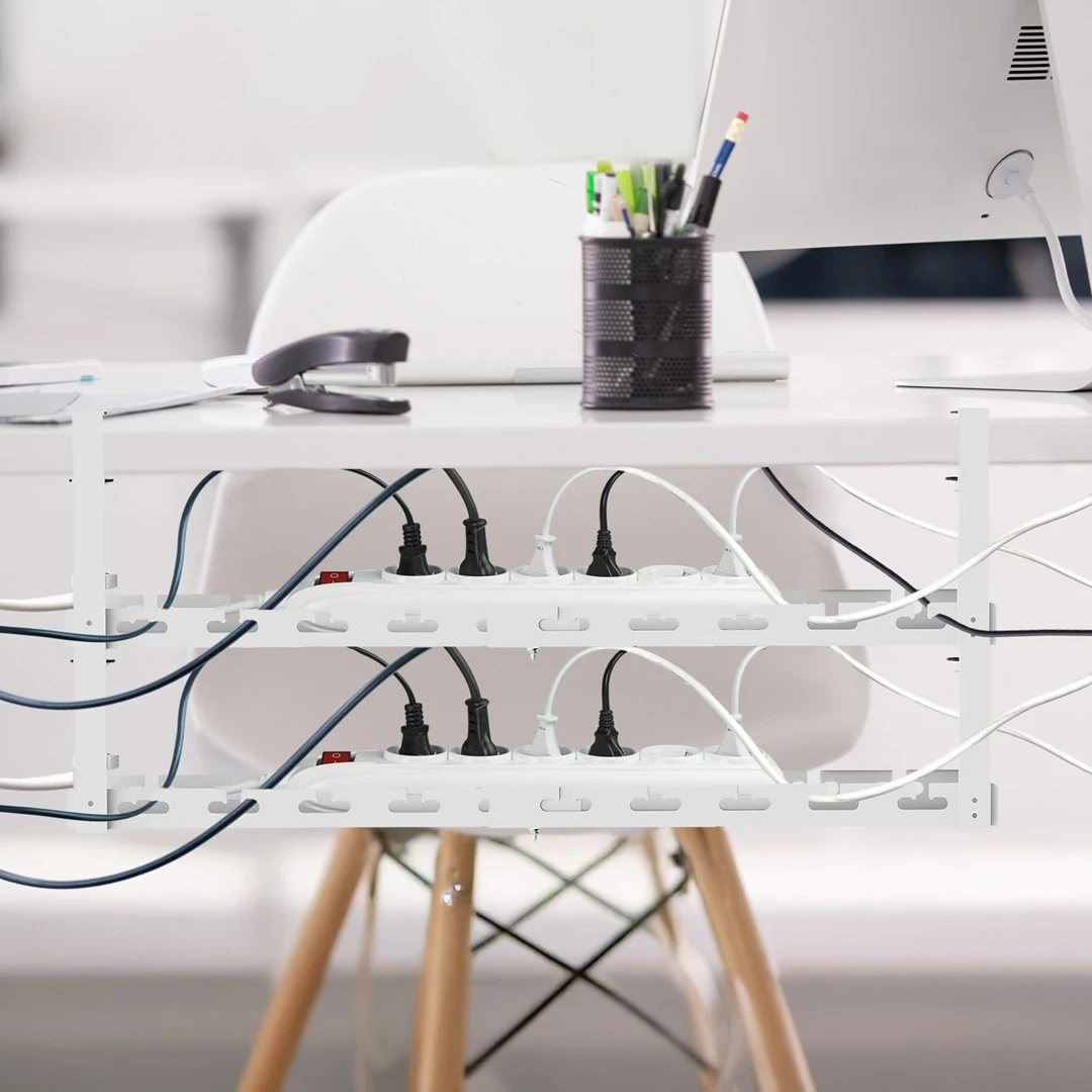 Organizues kabllosh nën tavolinë Maclean MC-102 W, 2 nivele, çelik, i bardhë