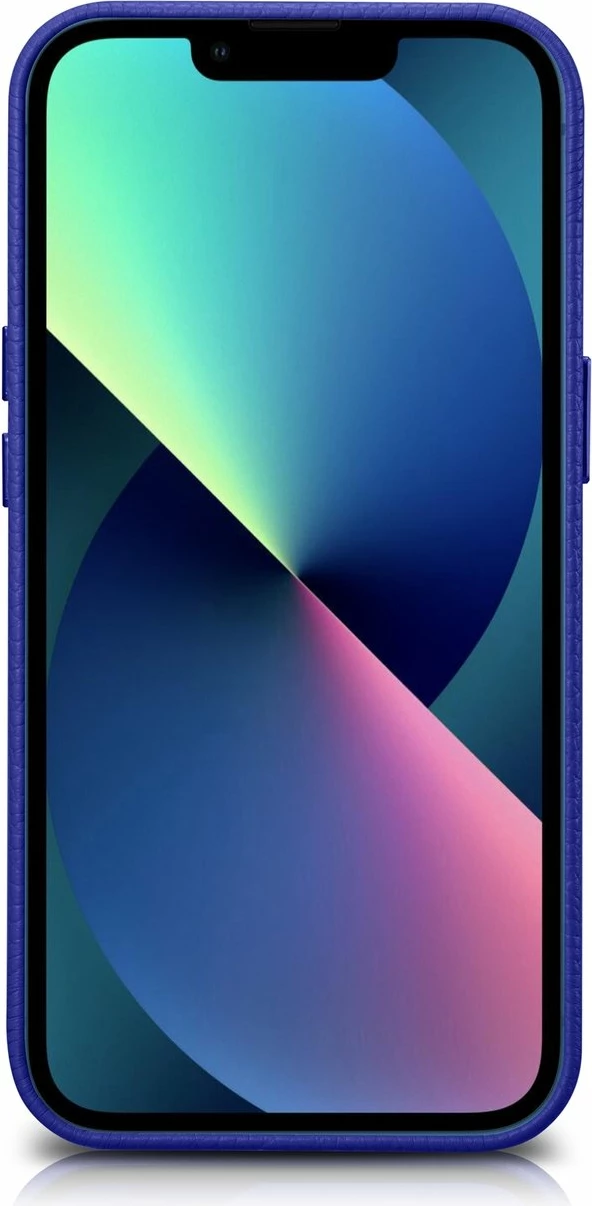 Mbështjellës iCarer Litchi Premium për iPhone 14 me MagSafe, Lëkurë, Blu e errët