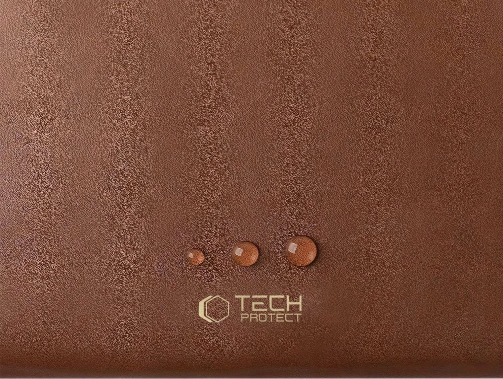 Mbështjellës për laptop Tech-Protect Fleece Case 16\", me zinxhir, lëkurë artificiale, kafe