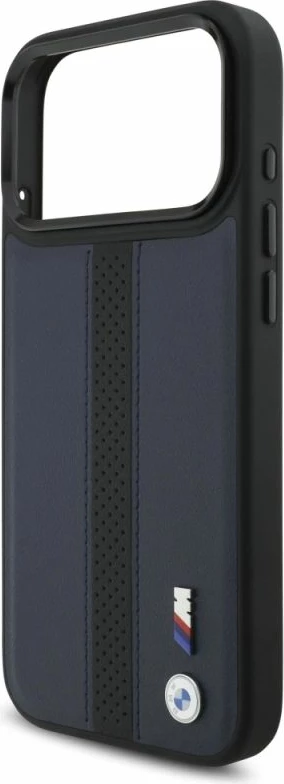 Kutí telefoni BMW M Perforated Stripe Logo MagSafe për iPhone 17 Pro Max, kaltër e errët