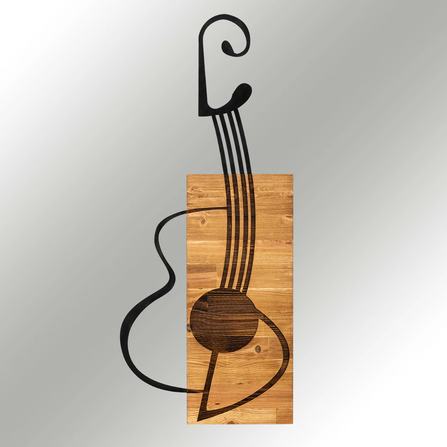 Aksesor dekorativ për mur, dru dhe metal, formë kitare, Wallity, ngjyrë e zezë dhe arre, 39x13cm