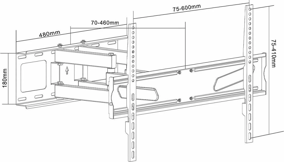 Mbajtëse muri për TV Maclean MC-723 37\"-70\", me krah lëvizës, VESA deri 600x400, deri 45 kg, e zezë