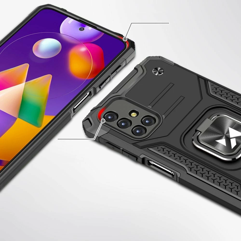 Mbështjellës Wozinsky Ring Armor me këmbë dhe dorezë, për Samsung Galaxy M31s, Argjendtë