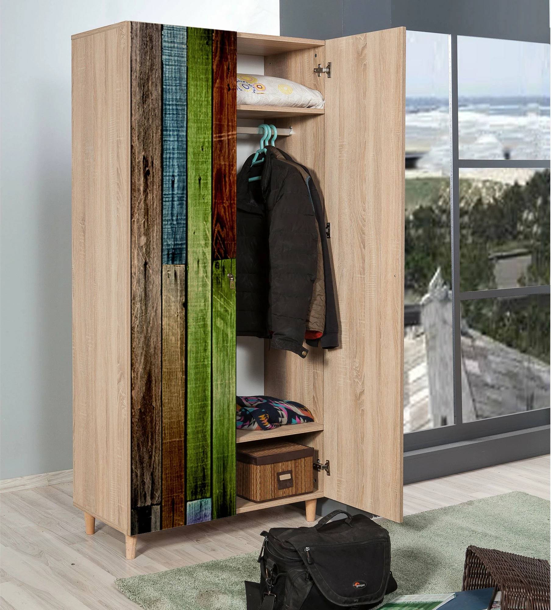 Dollap Hanah Home, Stil - 726, ngjyrë lisi Sonoma, me dizajn modern