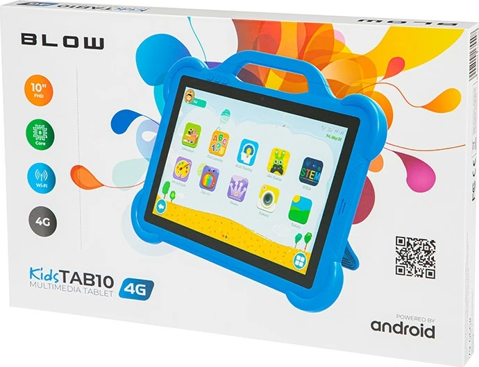 Tablet për fëmijë BLOW KidsTAB10 4G, 10.1", 4GB RAM, 64GB, Android 12, Kaltër me mbështjellës