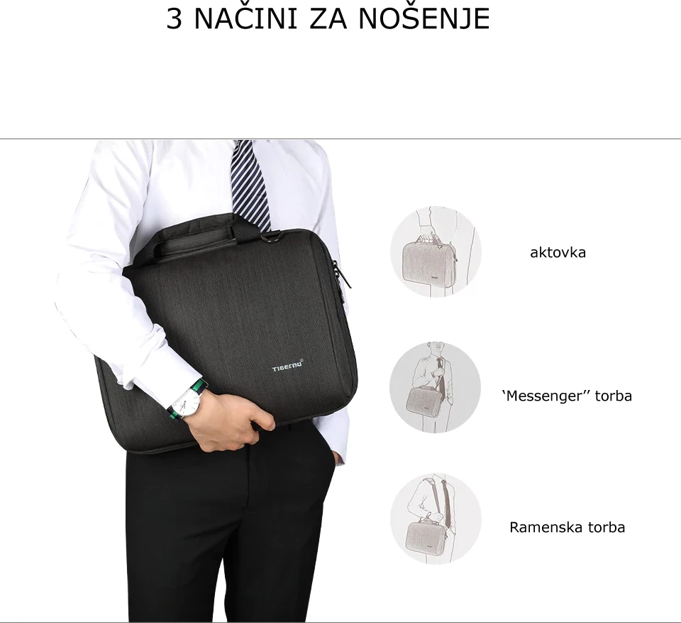 Çantë për laptop Tigernu Vega 13.1\", rezistente ndaj ujit, me rrip shpatulle, kafe