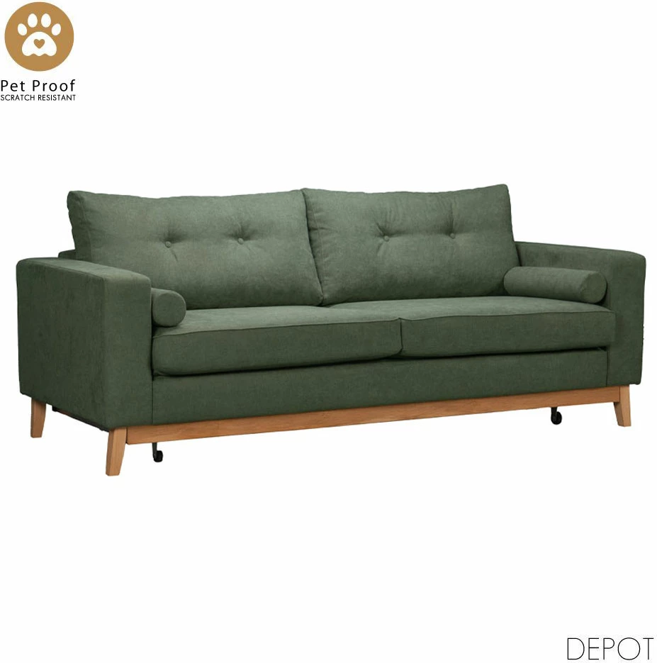 Krevat-sofë Lusso, 3 vende, lino jeshile ulliri, 218x85x87